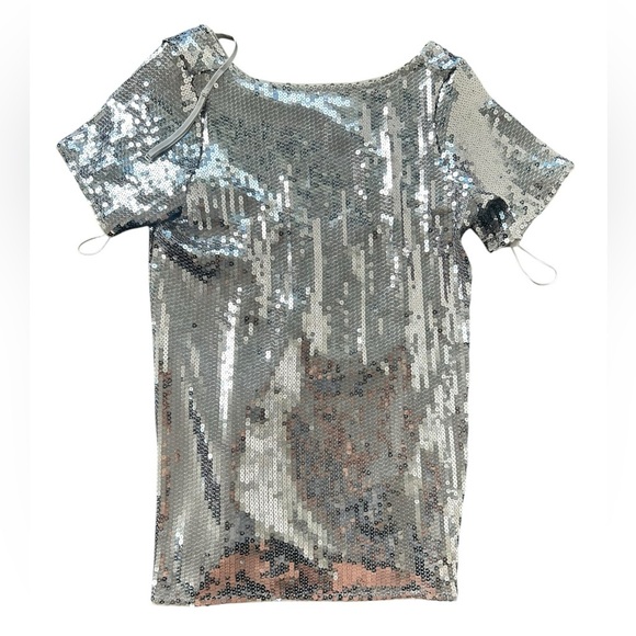 Abercrombie & Fitch Sequin Tee Shift Mini Dress Silver NWT Medium Petite - Picture 8 of 14